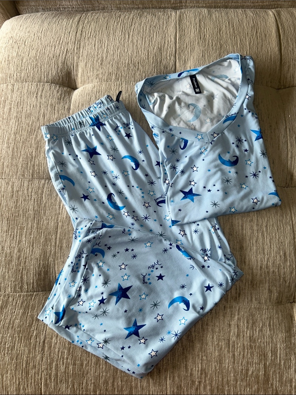 Prinstory Women’s Light Blue Moon & Star Pajama Set Pockets in bottoms! Size M